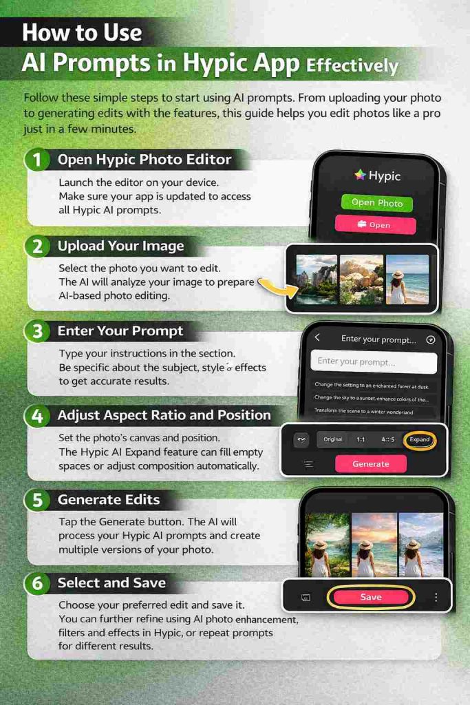 Hypic makes prompt based photo editing simple and fast. Learn how to use AI prompts in the Hypic app to turn ordinary photos into professional edits.